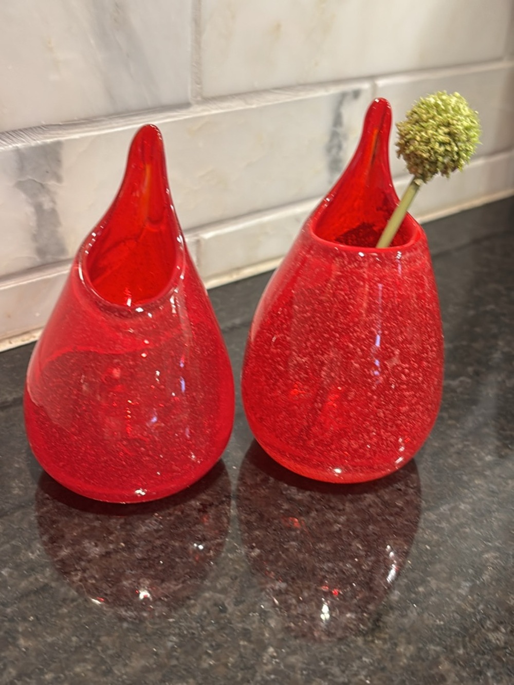 Red Glass Teardrop Bud Vases - Set of 2